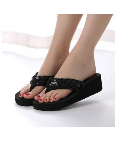 Sandals for Women Casual Summer Thong Wedge Sandals Glitter Bling Strap Flip Flop Platform Sandals Flat Fancy Slide Sparkle S...