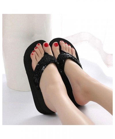 Sandals for Women Casual Summer Thong Wedge Sandals Glitter Bling Strap Flip Flop Platform Sandals Flat Fancy Slide Sparkle S...