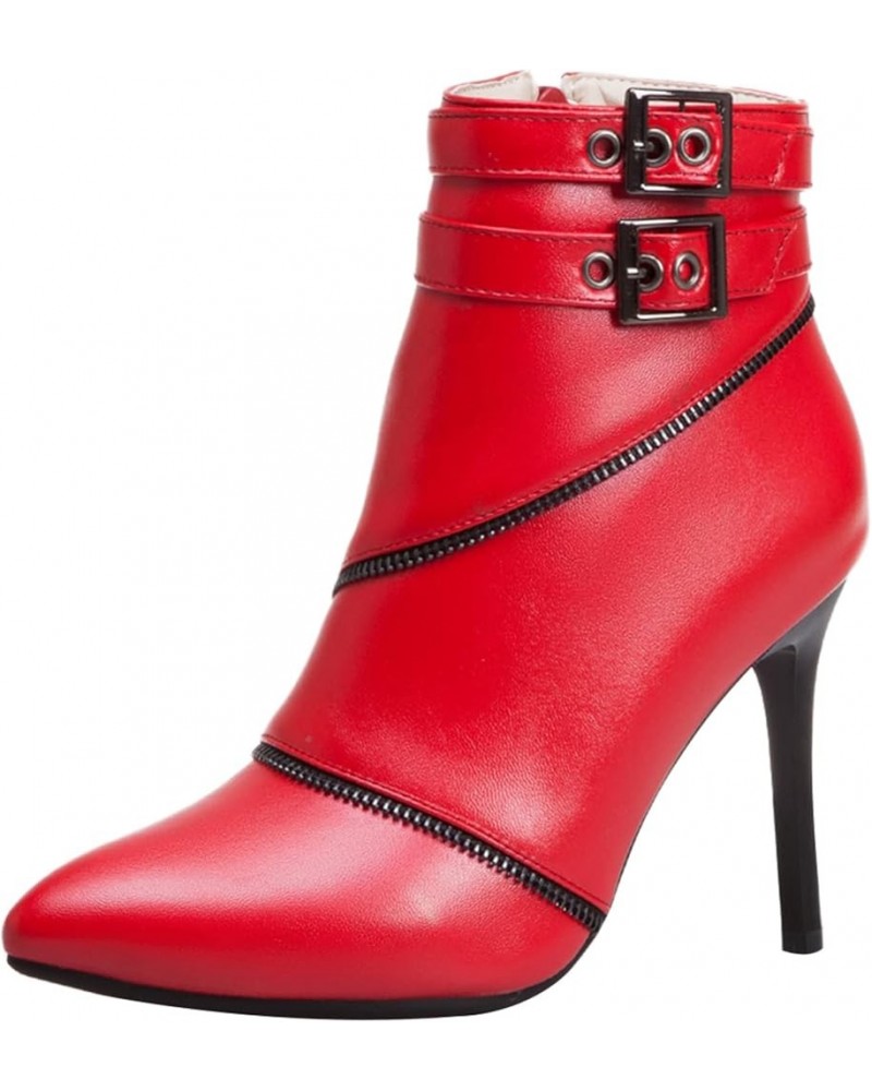 Side Zip Stiletto Heels Women Pointed Toe Ankle Boots Red 8 $32.18 Boots