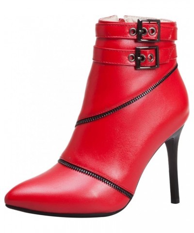 Side Zip Stiletto Heels Women Pointed Toe Ankle Boots Red 8 $32.18 Boots