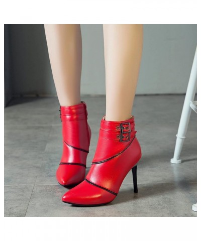 Side Zip Stiletto Heels Women Pointed Toe Ankle Boots Red 8 $32.18 Boots