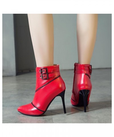 Side Zip Stiletto Heels Women Pointed Toe Ankle Boots Red 8 $32.18 Boots