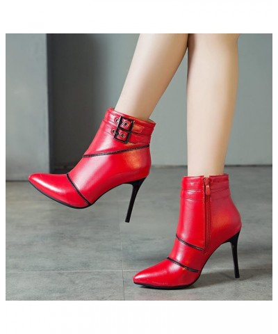 Side Zip Stiletto Heels Women Pointed Toe Ankle Boots Red 8 $32.18 Boots