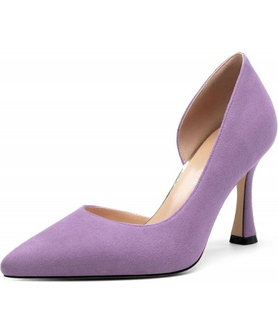 Women's Closed Pointed Toe D'Orsay Shoes Dress High Heels Pumps for Wedding Party，3.3inch Lavender Suede $33.84 Pumps