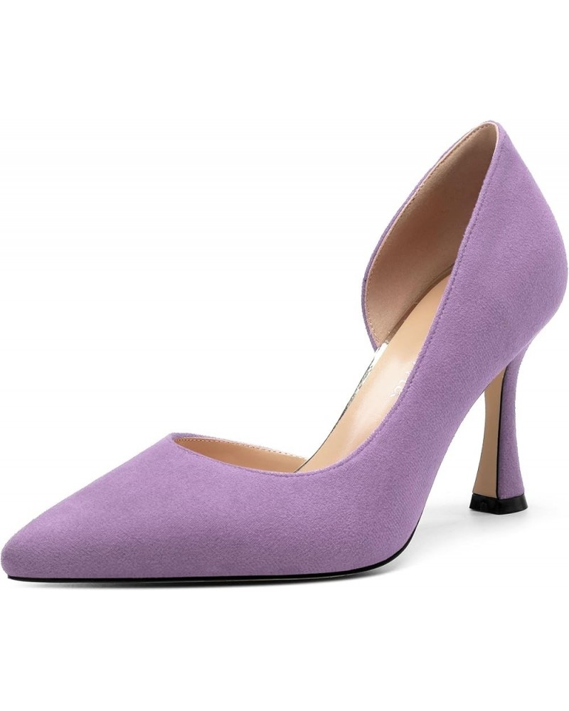 Women's Closed Pointed Toe D'Orsay Shoes Dress High Heels Pumps for Wedding Party，3.3inch Lavender Suede $33.84 Pumps