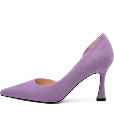 Women's Closed Pointed Toe D'Orsay Shoes Dress High Heels Pumps for Wedding Party，3.3inch Lavender Suede $33.84 Pumps