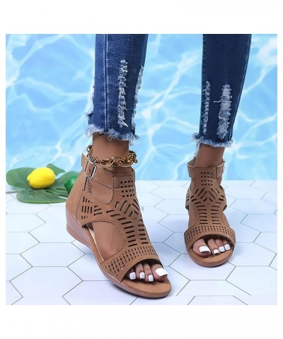 Beach Sandals For Women Nude Flats For Women Shower Flip Flops Women Slides For Women Platform Clogs Closed Toe Wedges Brown-...