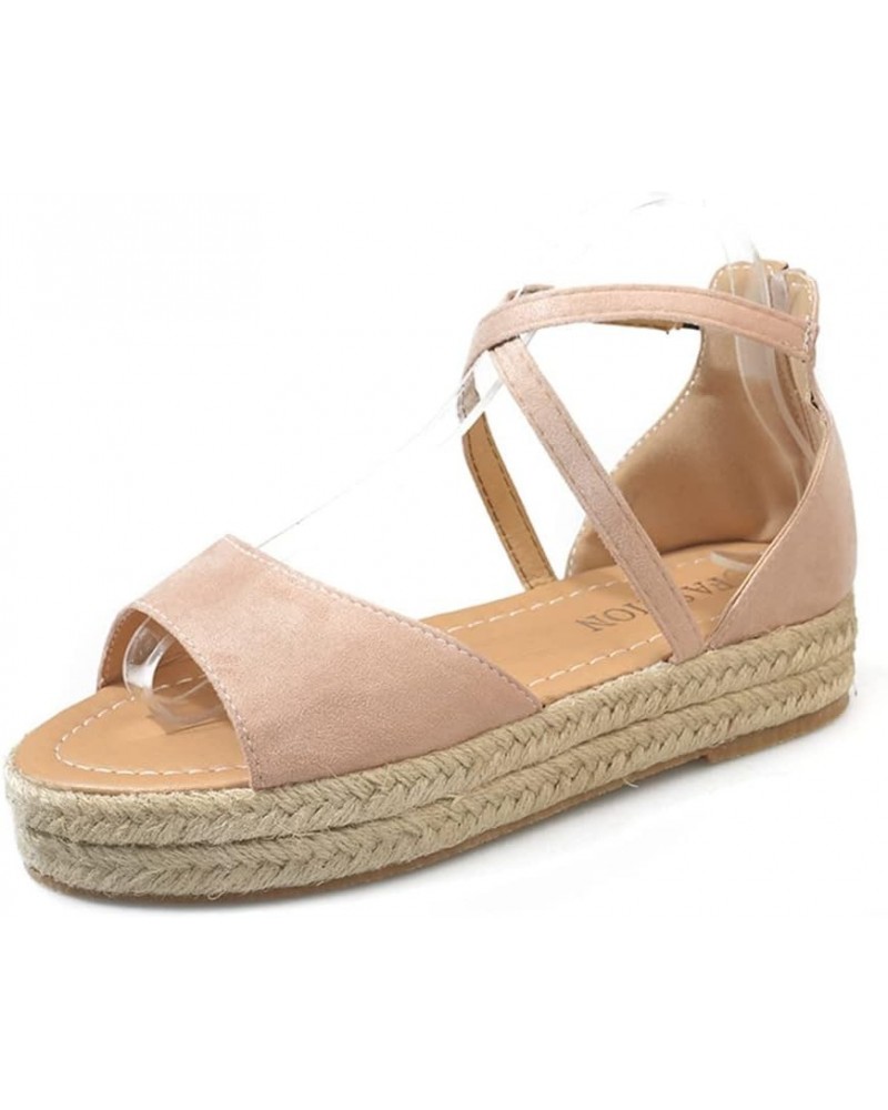 Women's Open Toes Straps Wedge Sandals Low Heels Hemp Rope Summer Platform Wedding Ankle Strap Sandals Khaki $15.06 Sandals