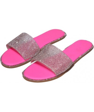 Open Toe Sandals Womens Plus Size Slide Sandal Colorful Rhinestone Flat Sandals Casual Slip on Sandals Summer E Hot Pink $10....