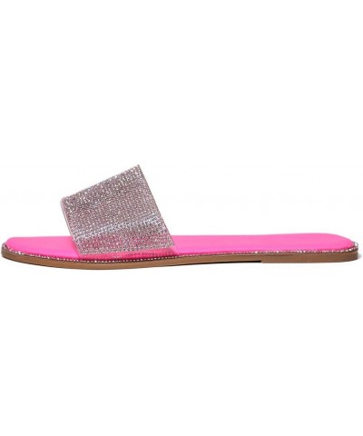 Open Toe Sandals Womens Plus Size Slide Sandal Colorful Rhinestone Flat Sandals Casual Slip on Sandals Summer E Hot Pink $10....