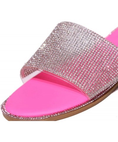 Open Toe Sandals Womens Plus Size Slide Sandal Colorful Rhinestone Flat Sandals Casual Slip on Sandals Summer E Hot Pink $10....