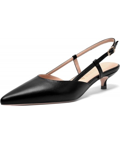 Womens Fashion Slingback Matte Leather Wedding Pointed Toe Slip On Kitten Low Heel Pumps Shoes 1.5 Inch Black $45.76 Pumps