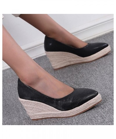 Womens Open Toe Ankle Strap Shoes Casual Espadrilles Flatform Wedge Sandals Womens Wedge Heels Black $25.10 Sandals