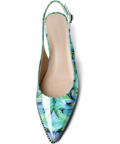 Women's Slingback Kitten Heels Pointed Toe Low Heel Pumps Ankle-Strap with Beaded Pumps Dress Shoes 1.6 Inches Floral Green $...