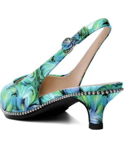 Women's Slingback Kitten Heels Pointed Toe Low Heel Pumps Ankle-Strap with Beaded Pumps Dress Shoes 1.6 Inches Floral Green $...