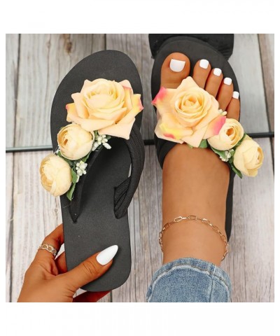 Womens Sandals Fashionable Sandals for Women Dressy Lace Flower Flat Sandals Open Toe Flip Flops Casual Summer Bohe1 Yellow $...