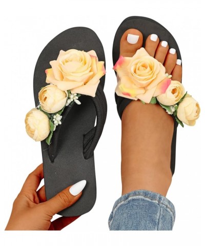 Womens Sandals Fashionable Sandals for Women Dressy Lace Flower Flat Sandals Open Toe Flip Flops Casual Summer Bohe1 Yellow $...