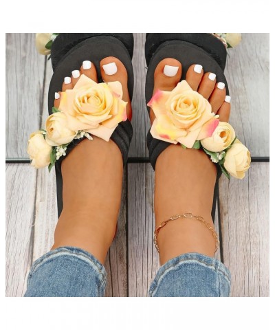 Womens Sandals Fashionable Sandals for Women Dressy Lace Flower Flat Sandals Open Toe Flip Flops Casual Summer Bohe1 Yellow $...