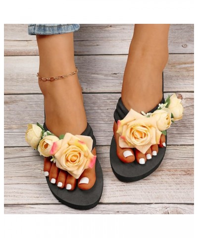 Womens Sandals Fashionable Sandals for Women Dressy Lace Flower Flat Sandals Open Toe Flip Flops Casual Summer Bohe1 Yellow $...