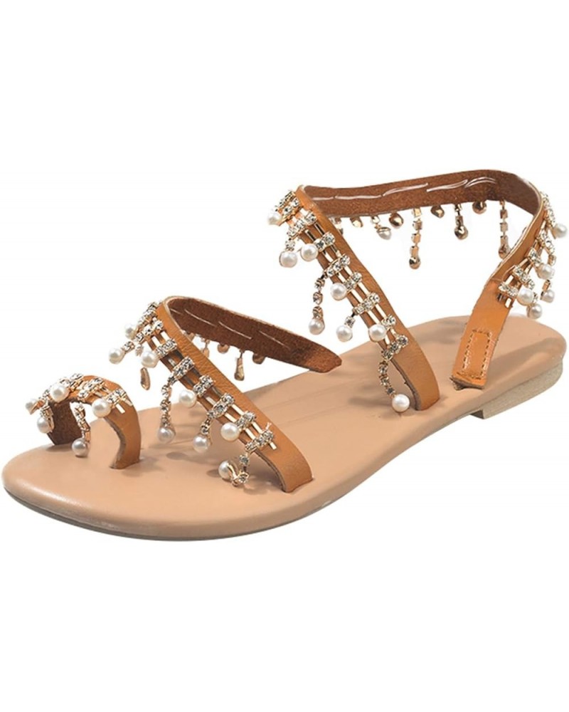 Womens Sandals,Dressy Rhinestone Comfy Flats Casual Sandal Shoes Summer Beach Travel Slipper Flip Flops Brown $13.41 Sandals