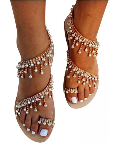 Womens Sandals,Dressy Rhinestone Comfy Flats Casual Sandal Shoes Summer Beach Travel Slipper Flip Flops Brown $13.41 Sandals