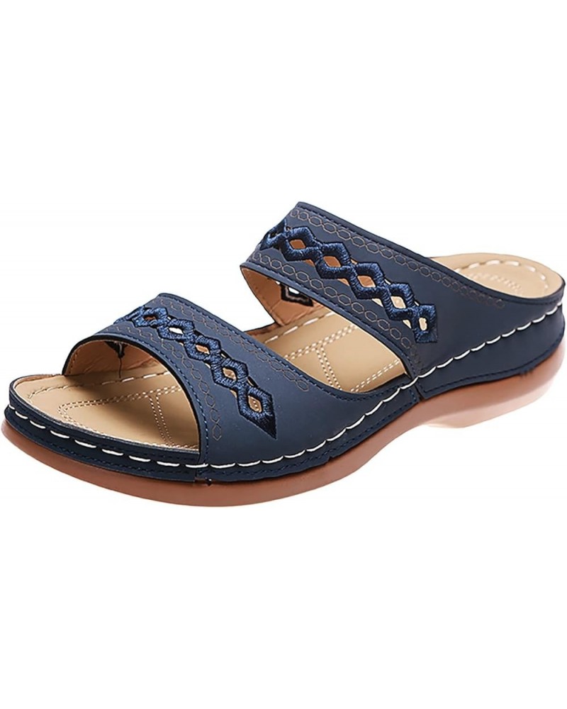 Summer Sandals for Women 2024 Comfortable Walking Sandals with Arch Support Fashion Orthotic Slides Dark Blue Sandals With Ar...