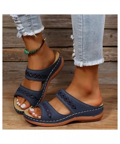 Summer Sandals for Women 2024 Comfortable Walking Sandals with Arch Support Fashion Orthotic Slides Dark Blue Sandals With Ar...