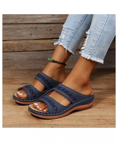 Summer Sandals for Women 2024 Comfortable Walking Sandals with Arch Support Fashion Orthotic Slides Dark Blue Sandals With Ar...