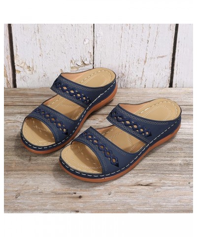 Summer Sandals for Women 2024 Comfortable Walking Sandals with Arch Support Fashion Orthotic Slides Dark Blue Sandals With Ar...