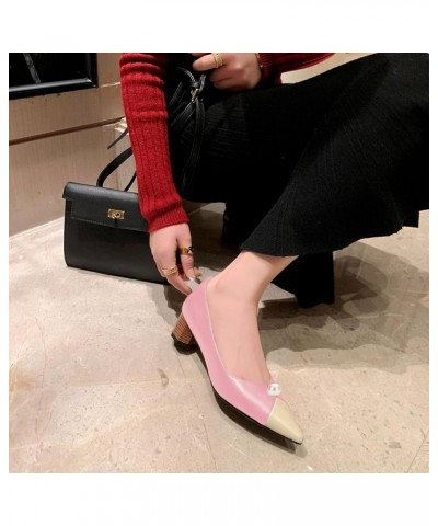 Women Fashion Low Chunky Heel Shoes Pearl Studded Splicing Pointed Toe Comfortable Work Dress Pumps Size 5-12 US Pink $39.15 ...