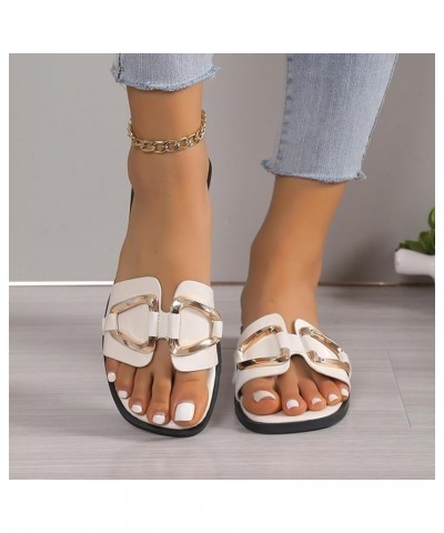 Women's Slide Flat Sandals Casual Soft Fashion Ladies Flat Sandals - Plait Toe Thong Strappy Black Sandals Women White $11.99...