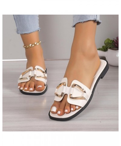 Women's Slide Flat Sandals Casual Soft Fashion Ladies Flat Sandals - Plait Toe Thong Strappy Black Sandals Women White $11.99...