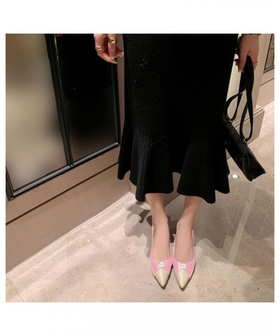 Women Fashion Low Chunky Heel Shoes Pearl Studded Splicing Pointed Toe Comfortable Work Dress Pumps Size 5-12 US Pink $39.15 ...