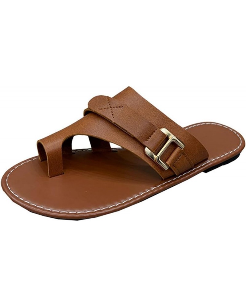 Women's Wide Width Flat Sandals, Flip Flop Slides Sandal Casual Strapy Sandal Slip on Summer Beach Shoes for Women. Brown $19...