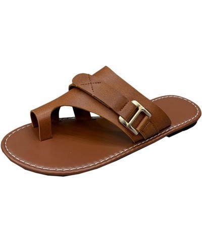 Women's Wide Width Flat Sandals, Flip Flop Slides Sandal Casual Strapy Sandal Slip on Summer Beach Shoes for Women. Brown $19...