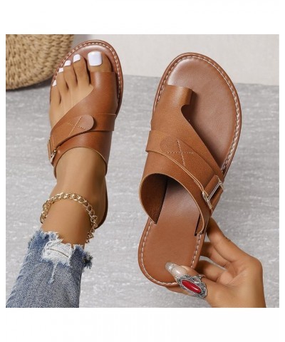 Women's Wide Width Flat Sandals, Flip Flop Slides Sandal Casual Strapy Sandal Slip on Summer Beach Shoes for Women. Brown $19...