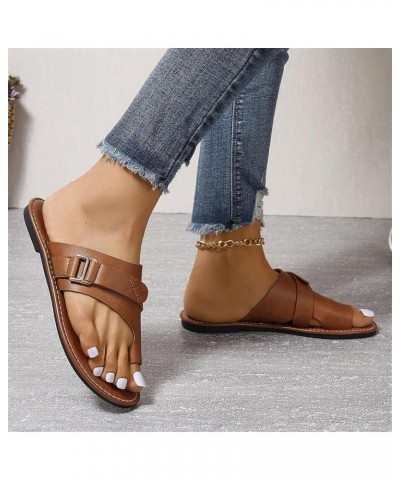 Women's Wide Width Flat Sandals, Flip Flop Slides Sandal Casual Strapy Sandal Slip on Summer Beach Shoes for Women. Brown $19...