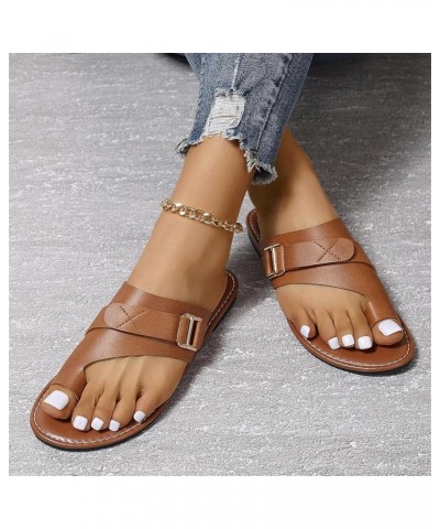 Women's Wide Width Flat Sandals, Flip Flop Slides Sandal Casual Strapy Sandal Slip on Summer Beach Shoes for Women. Brown $19...