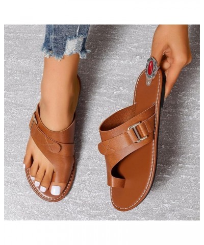 Women's Wide Width Flat Sandals, Flip Flop Slides Sandal Casual Strapy Sandal Slip on Summer Beach Shoes for Women. Brown $19...