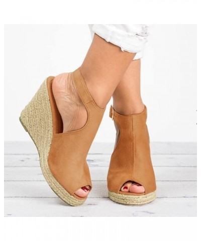 Wedge Sandals for Women Buckle Ankle Strap Open Toe Platform Sandals for Women Comfortable Platform Wedges Khaki-platform San...