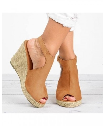 Wedge Sandals for Women Buckle Ankle Strap Open Toe Platform Sandals for Women Comfortable Platform Wedges Khaki-platform San...