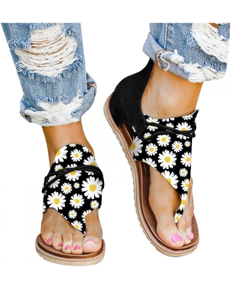 Sandals for Women Dressy Summer Flat Slip On Ankle Strap Flip Flop Casual Boho Summer Beach Gladiator Sandals Black $11.70 Sa...