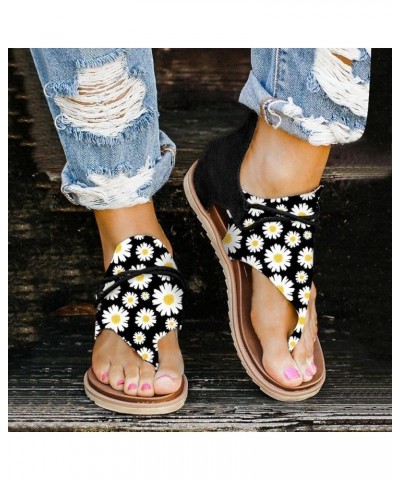 Sandals for Women Dressy Summer Flat Slip On Ankle Strap Flip Flop Casual Boho Summer Beach Gladiator Sandals Black $11.70 Sa...