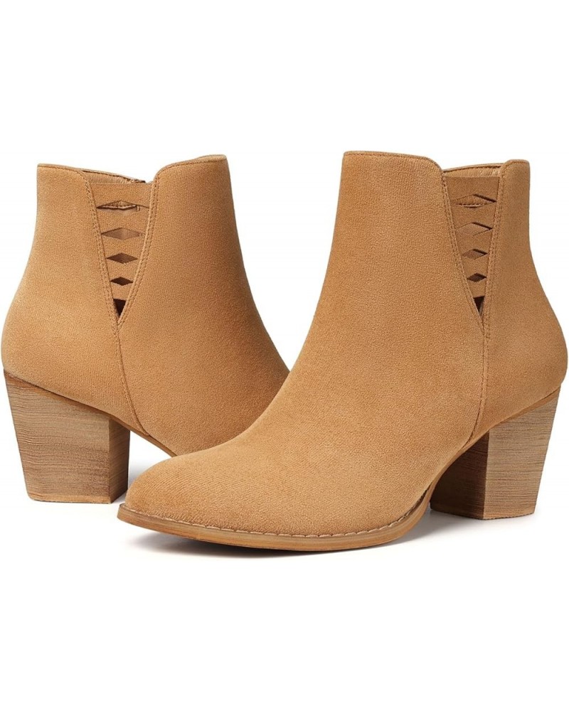 Ankle Boots for Women Booties: Chunky Heel Short Ankle Boot, Almond Toe Comfortable Boots whith Side Zipper 27-camel $22.00 B...