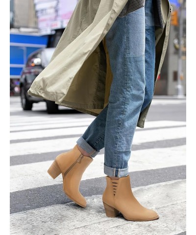 Ankle Boots for Women Booties: Chunky Heel Short Ankle Boot, Almond Toe Comfortable Boots whith Side Zipper 27-camel $22.00 B...