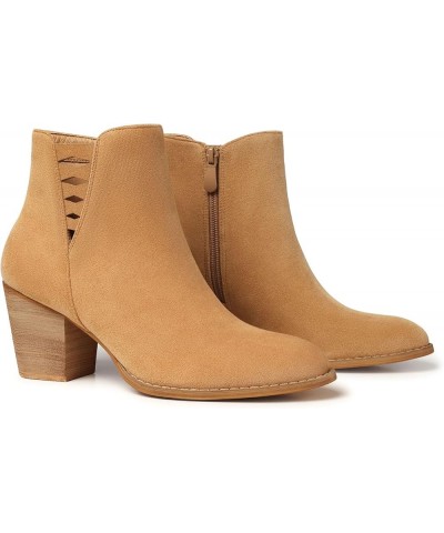 Ankle Boots for Women Booties: Chunky Heel Short Ankle Boot, Almond Toe Comfortable Boots whith Side Zipper 27-camel $22.00 B...