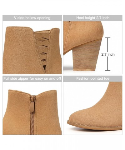 Ankle Boots for Women Booties: Chunky Heel Short Ankle Boot, Almond Toe Comfortable Boots whith Side Zipper 27-camel $22.00 B...