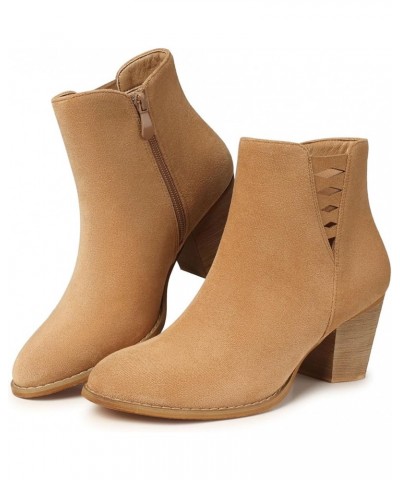 Ankle Boots for Women Booties: Chunky Heel Short Ankle Boot, Almond Toe Comfortable Boots whith Side Zipper 27-camel $22.00 B...