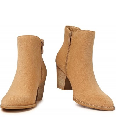 Ankle Boots for Women Booties: Chunky Heel Short Ankle Boot, Almond Toe Comfortable Boots whith Side Zipper 27-camel $22.00 B...