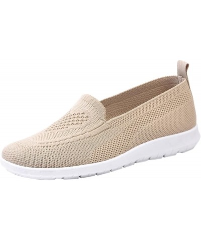 Wide Width Sneakers for Women Athletic Trainers Comfortable Walking Shoes Casual Sock Sneakers Khaki $6.54 Athletic Shoes